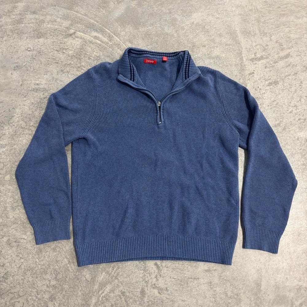 Izod Blue Knit Quarter Zip Sweater Mens XL Preppy Old Money Style
